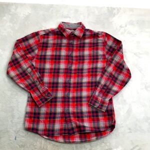 Eddie Bauer Men's Red and Gray Plaid Flannel Size S